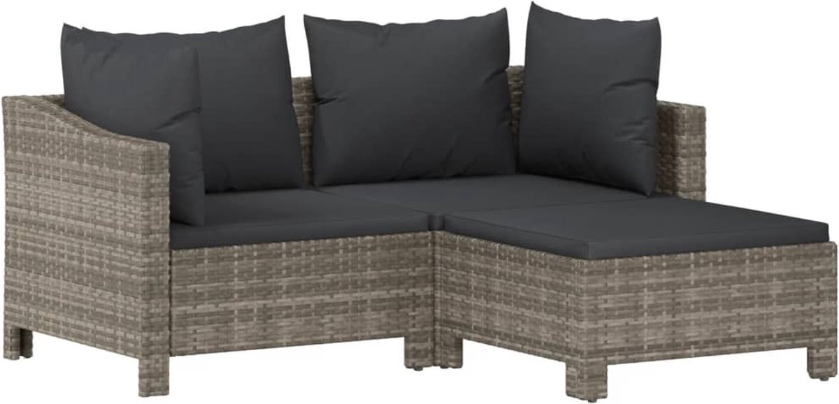 Vidaxl 3-delige Loungeset Met Kussens Poly Rattan - Grijs