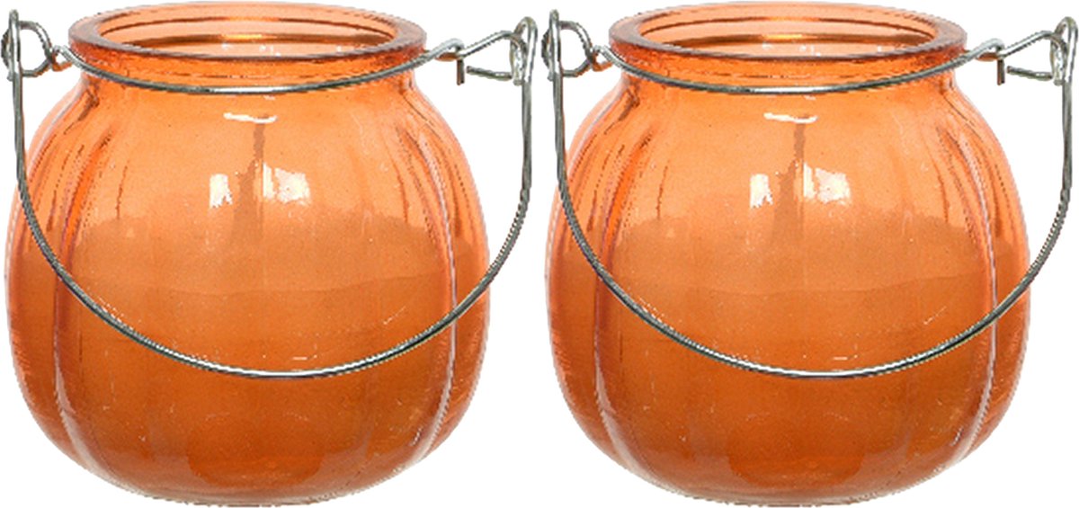 Decoris 2x Citronella Kaarzen - Glas - Anti Muggen - 15 Branduren - D8 X H8 Cm - Geurkaarsen - Oranje