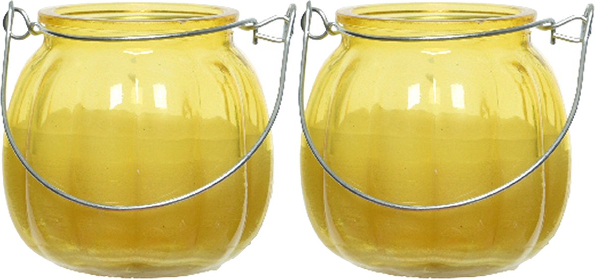 Decoris 2x Citronella Kaarzen - Glas - Anti Muggen - 15 Branduren - D8 X H8 Cm - Geurkaarsen - Geel