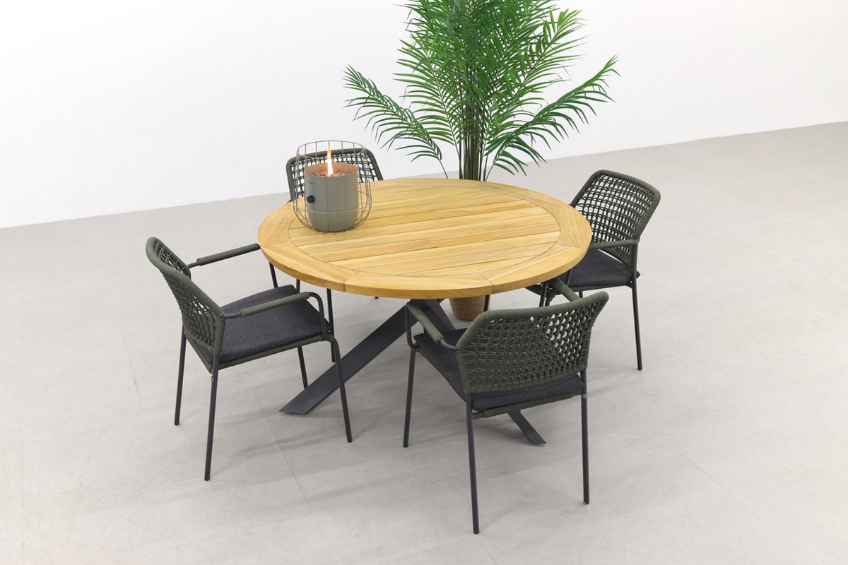 4 Seasons Outdoor Taste Barista Groen/prado 130 Cm. Ronde Tuinset - 5-delig - Grijs