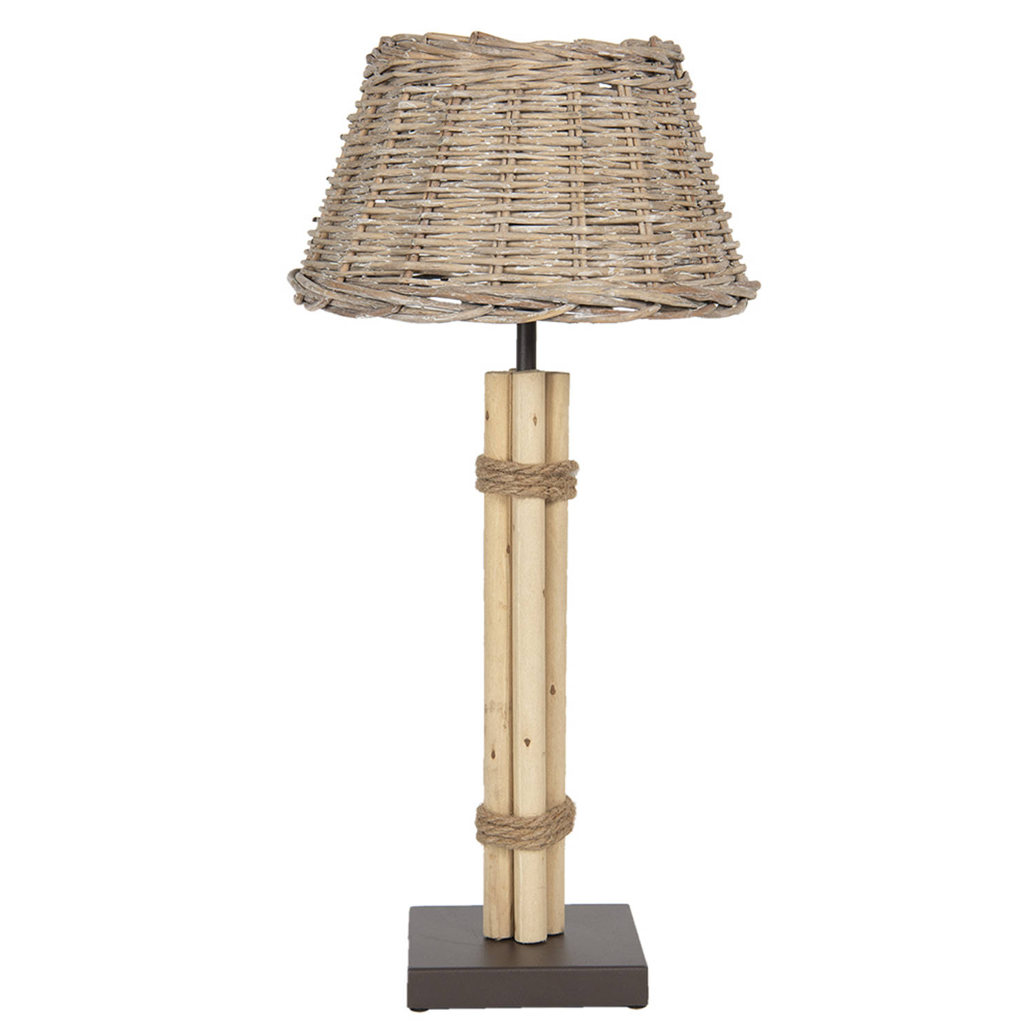 HAES deco - Tafellamp - Houten Lamp, Ø 30x61 Cm Hout En Metaal - Bureaulamp, Sfeerlamp - Bruin