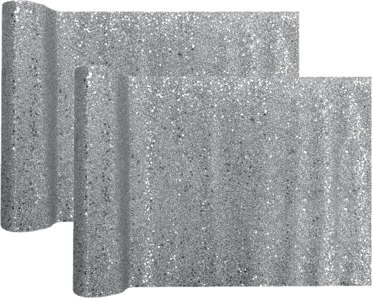 Santex Tafelloper Op Rol - 2x - Zilver Glitter - 28 X 300 Cm - Polyester - Feesttafelkleden - Silver