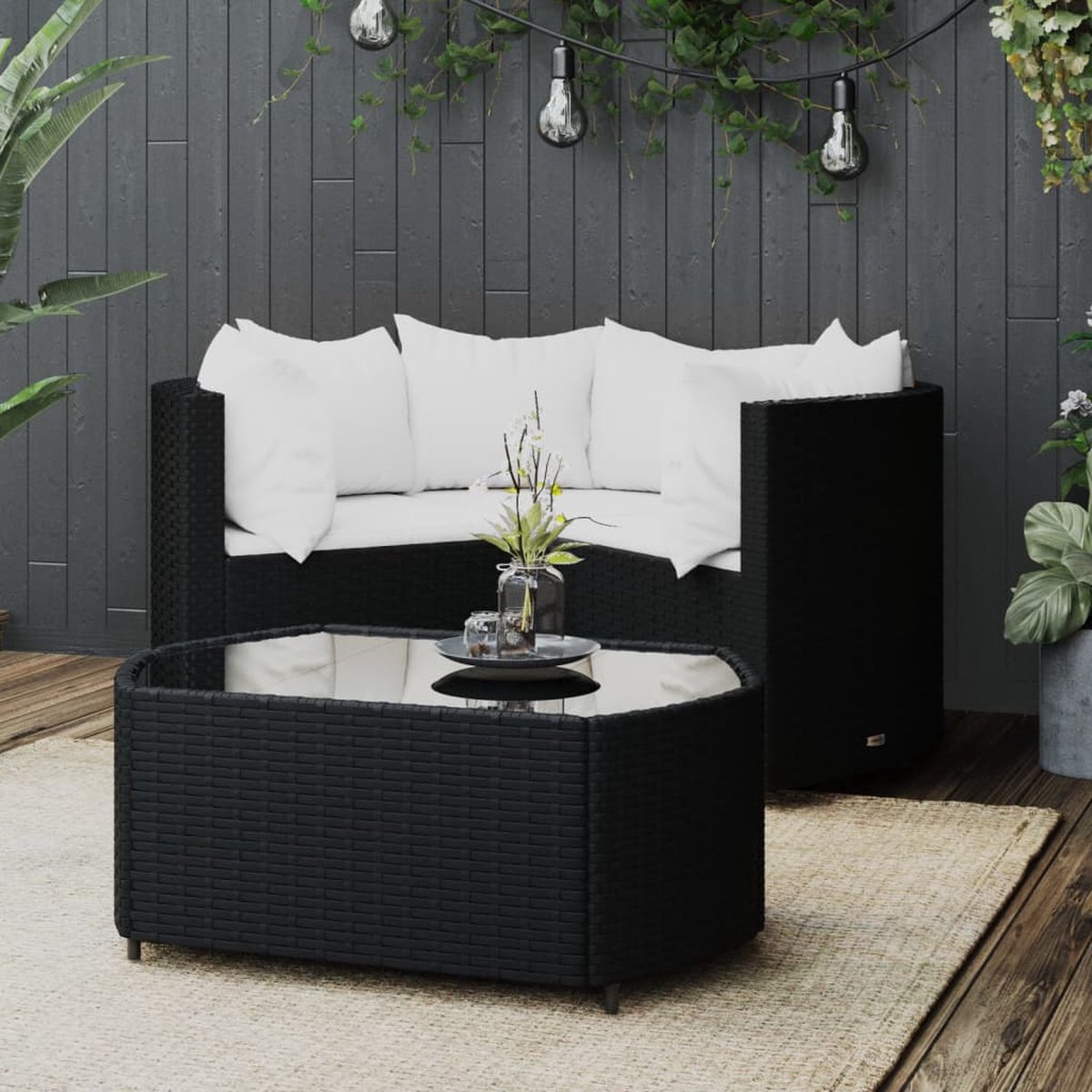 Vidaxl 4-delige Loungeset Met Kussens Poly Rattan - Zwart