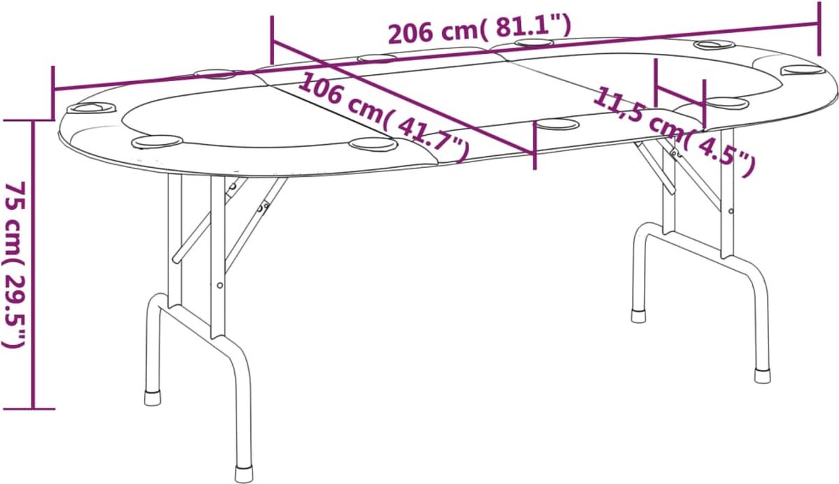 Vidaxl Pokertafel Voor 10 Spelers Inklapbaar 206x106x75 Cm - Groen
