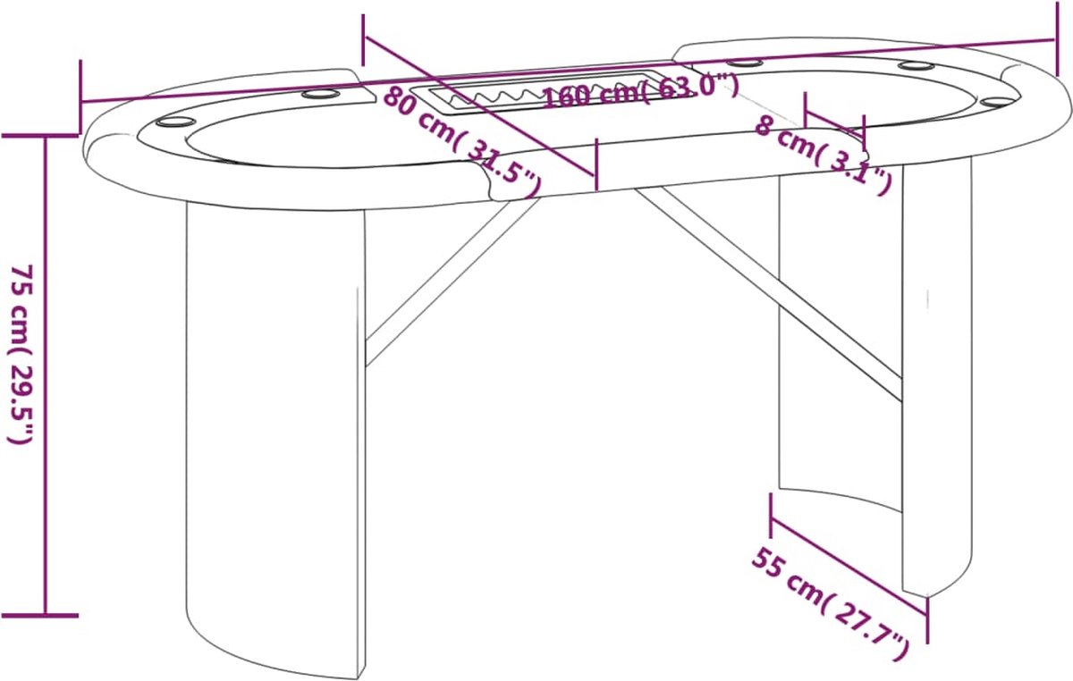 Vidaxl Pokertafel Voor 10 Spelers Met Fichebak 160x80x75 Cm - Groen