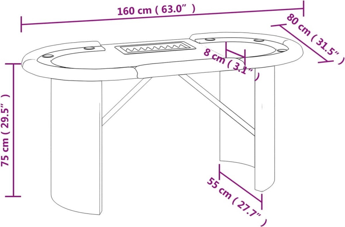 Vidaxl Pokertafel Voor 10 Spelers Met Fichebak 160x80x75 Cm - Groen