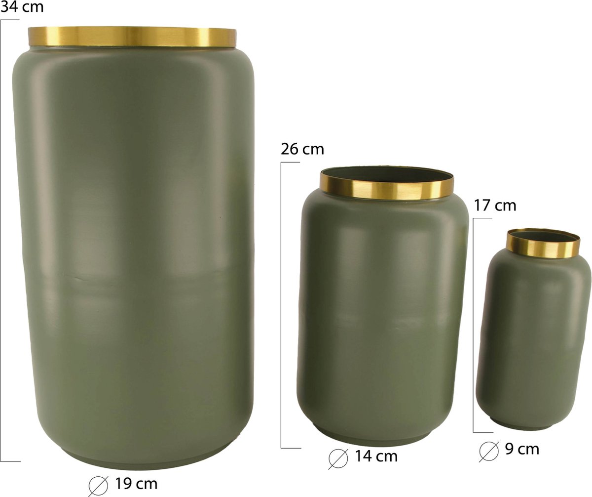 Dijk Natural Collections Dknc - Vaas Ijzer -19x34cm - Set Van 3 - Groen