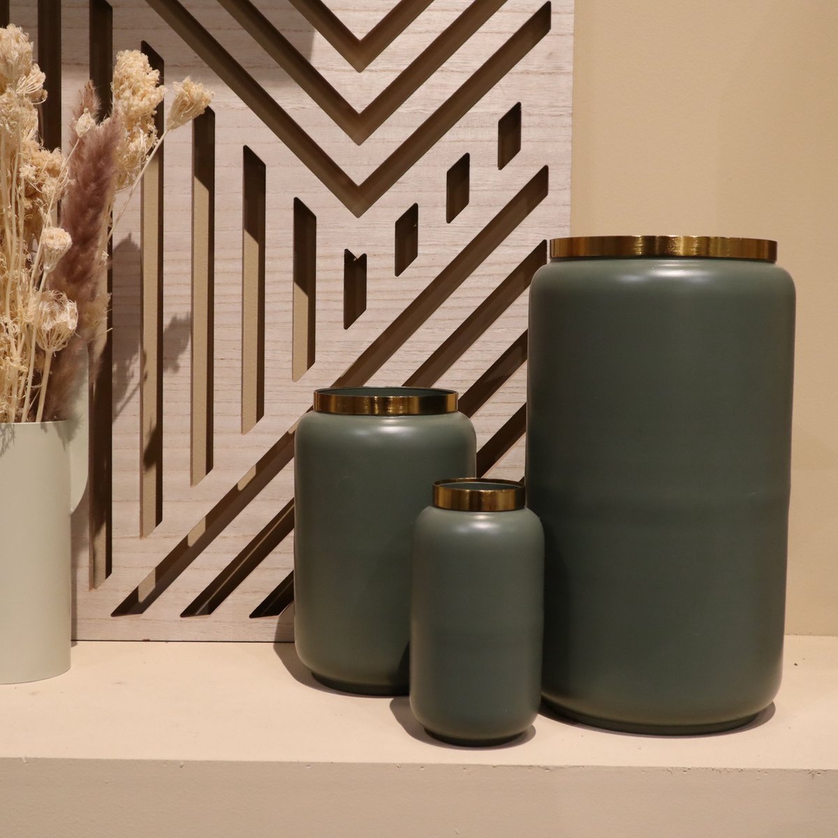 Dijk Natural Collections Dknc - Vaas Ijzer -19x34cm - Set Van 3 - Groen