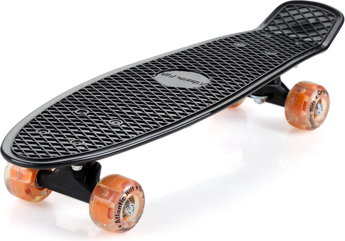 Skateboard, Penny Board, Met Led Lampjes In Wielen, Zwart-oranje, Retro, Met Pu-dempers