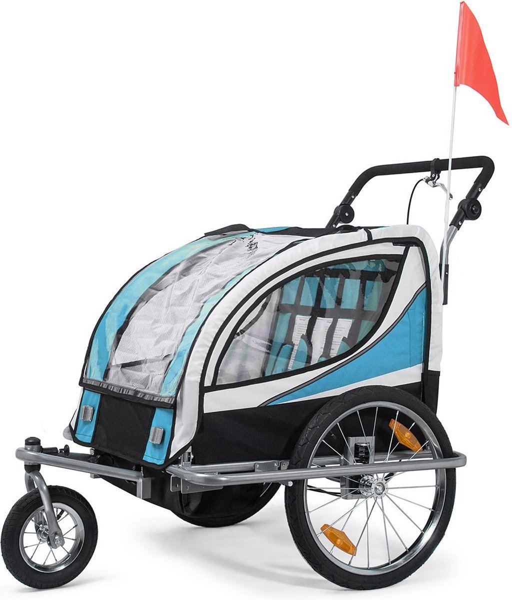 Samax- Fietskar 360 Graden Draaibaar, 2 In 1 Jogger In Blauw, Zilveren Frame