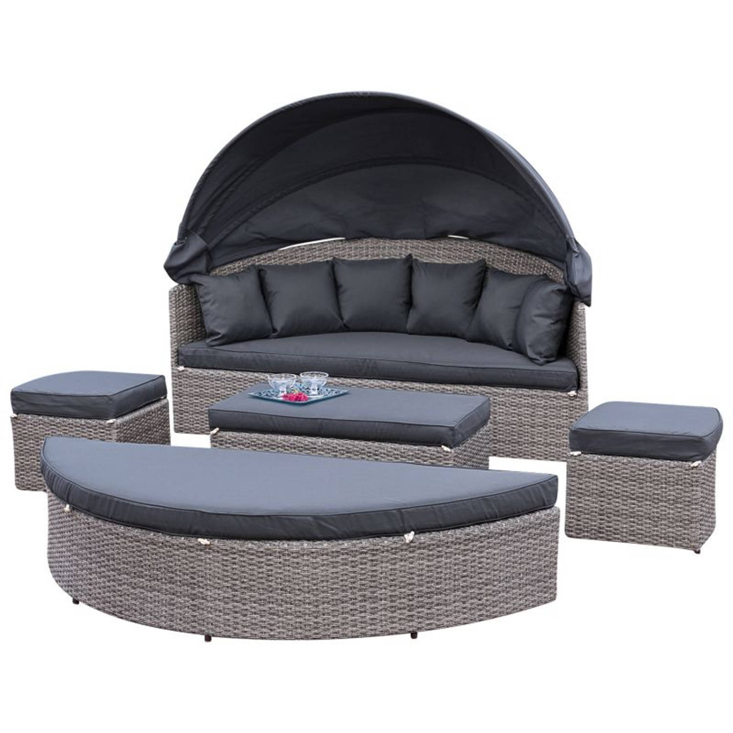 Zonneeiland, Grijs, Loveseat, Relax-eiland, Loungebed, Ligbed, Loungeset,""riva""