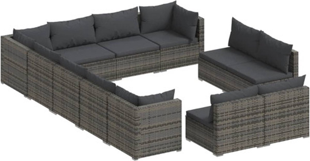 Vidaxl 12-delige Loungeset Met Kussens Poly Rattan - Grijs