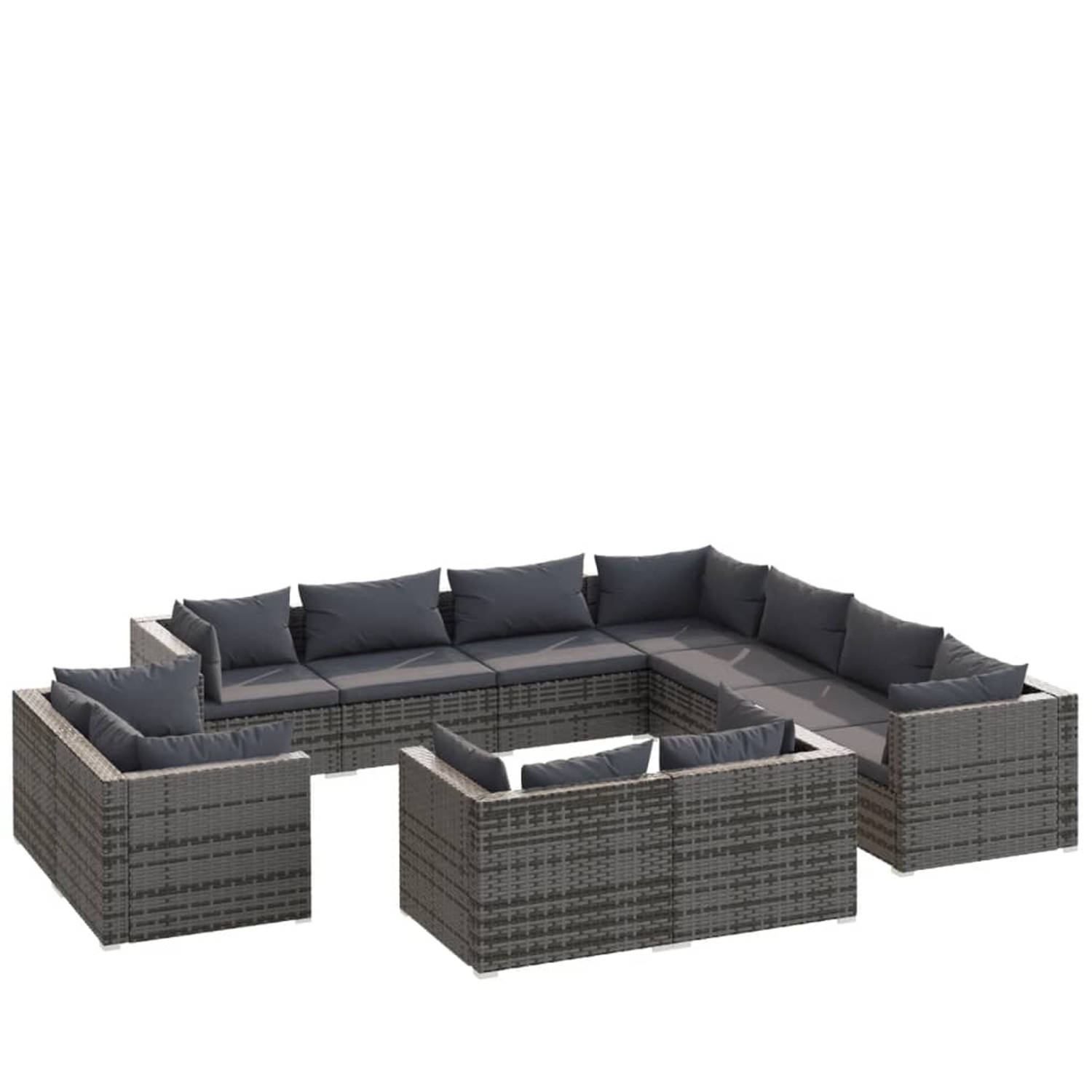 Vidaxl 11-delige Loungeset Met Kussens Poly Rattan - Grijs