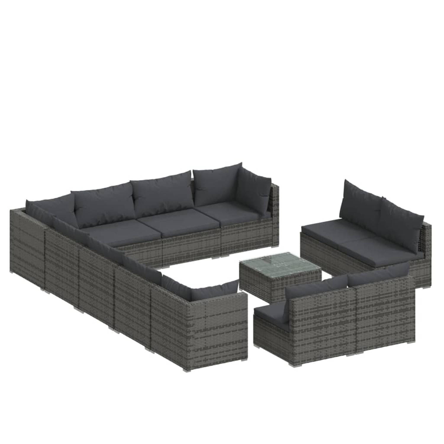 Vidaxl 13-delige Loungeset Met Kussens Poly Rattan - Grijs