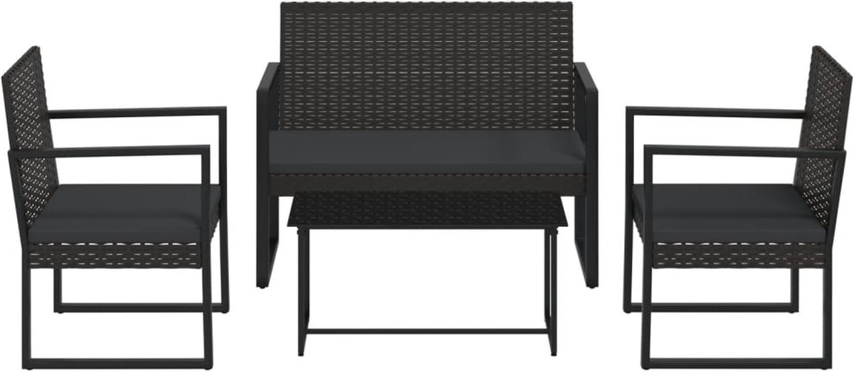 Vidaxl 4-delige Loungeset Met Kussens Poly Rattan - Zwart