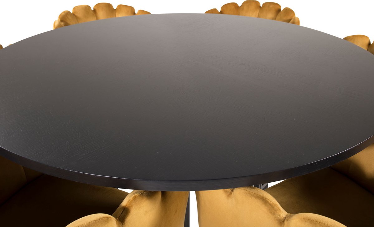Copenhagen Eethoek Eetkamertafel Bruin En 6 Limhamn Eetkamerstal Velours Geel.