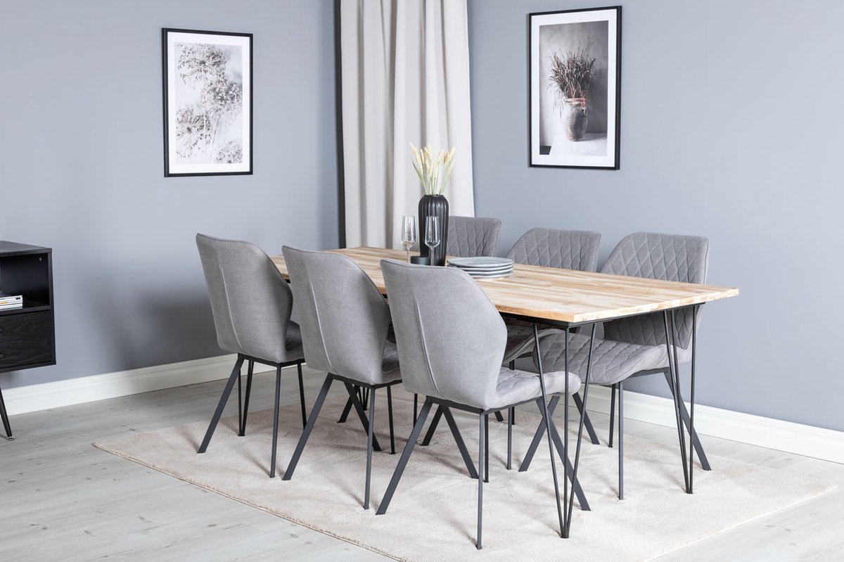 Bali Eethoek Eetkamertafel Teakhout En 6 Gemma Eetkamerstal Grijs.