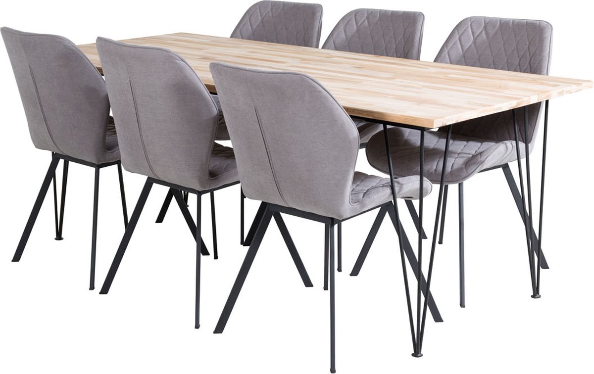 Bali Eethoek Eetkamertafel Teakhout En 6 Gemma Eetkamerstal Grijs.