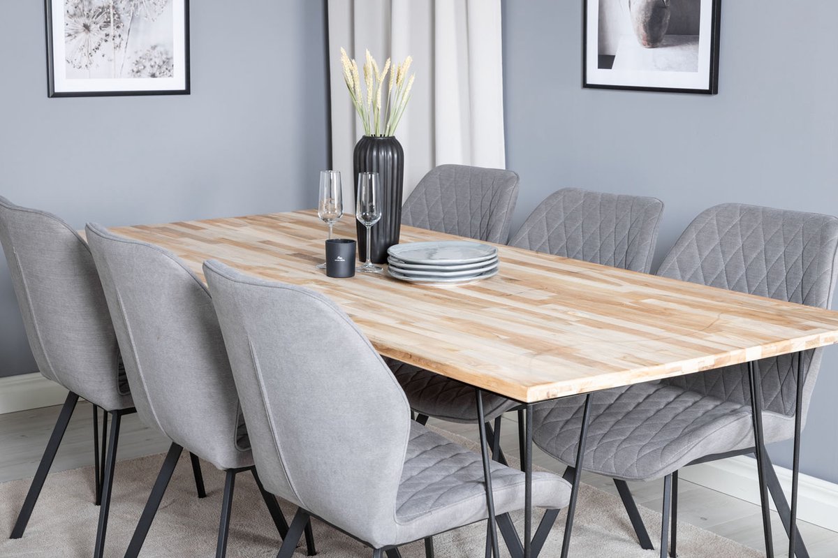 Bali Eethoek Eetkamertafel Teakhout En 6 Gemma Eetkamerstal Grijs.
