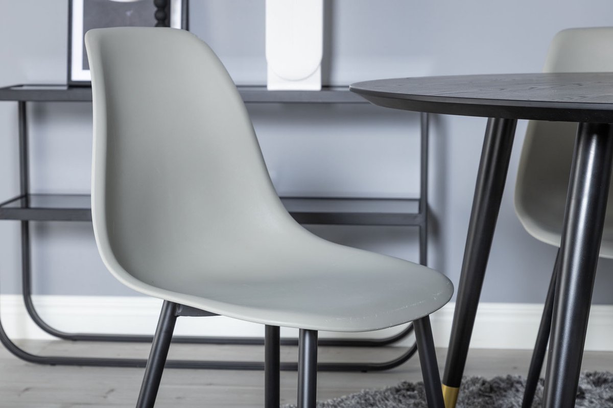 Dippø115blbr Eethoek Eetkamertafel Zwart En 4 Polar Eetkamerstal Grijs.