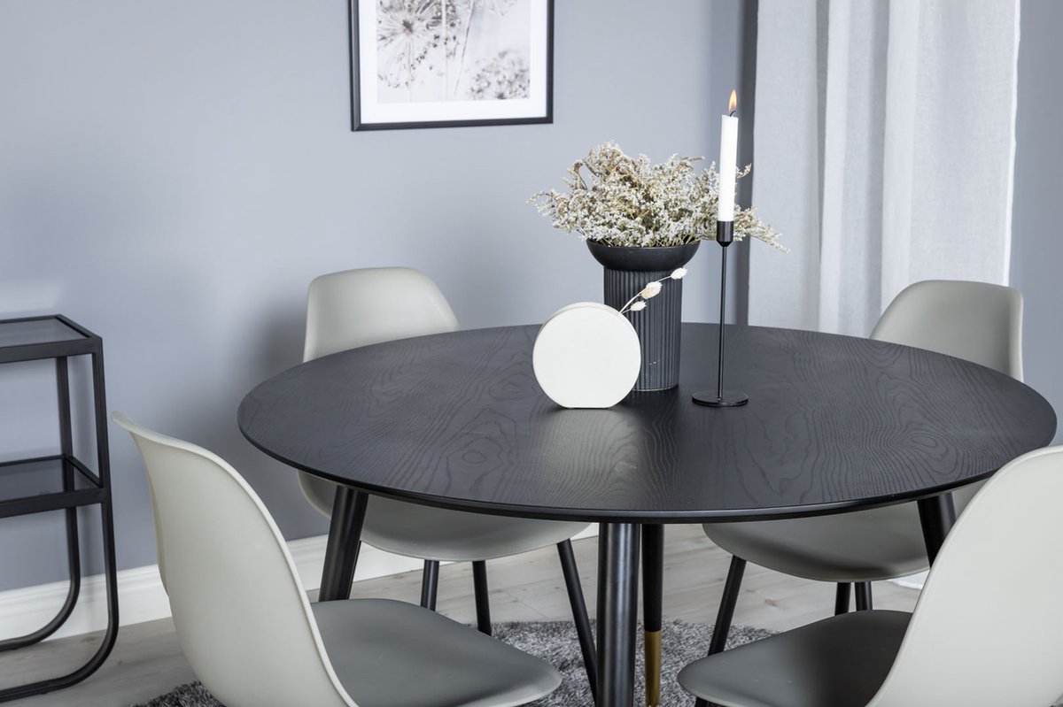 Dippø115blbr Eethoek Eetkamertafel Zwart En 4 Polar Eetkamerstal Grijs.