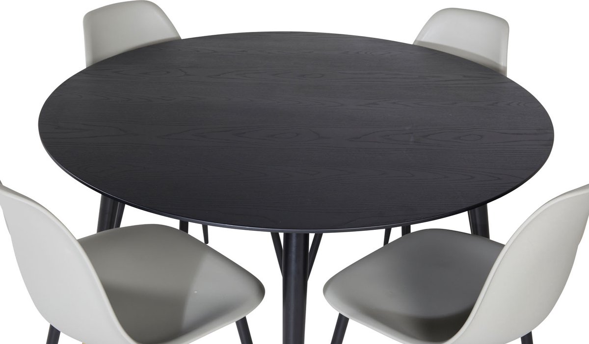 Dippø115blbr Eethoek Eetkamertafel Zwart En 4 Polar Eetkamerstal Grijs.