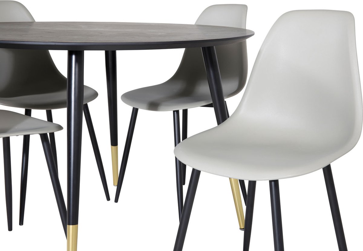 Dippø115blbr Eethoek Eetkamertafel Zwart En 4 Polar Eetkamerstal Grijs.