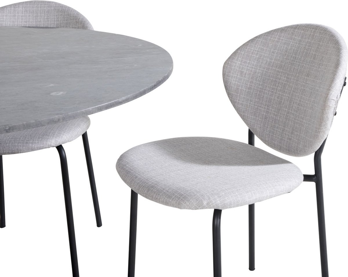 Estelleø106blbl Eethoek Eetkamertafel Zwart, Marmer En 4 Vault Eetkamerstal Grijs.