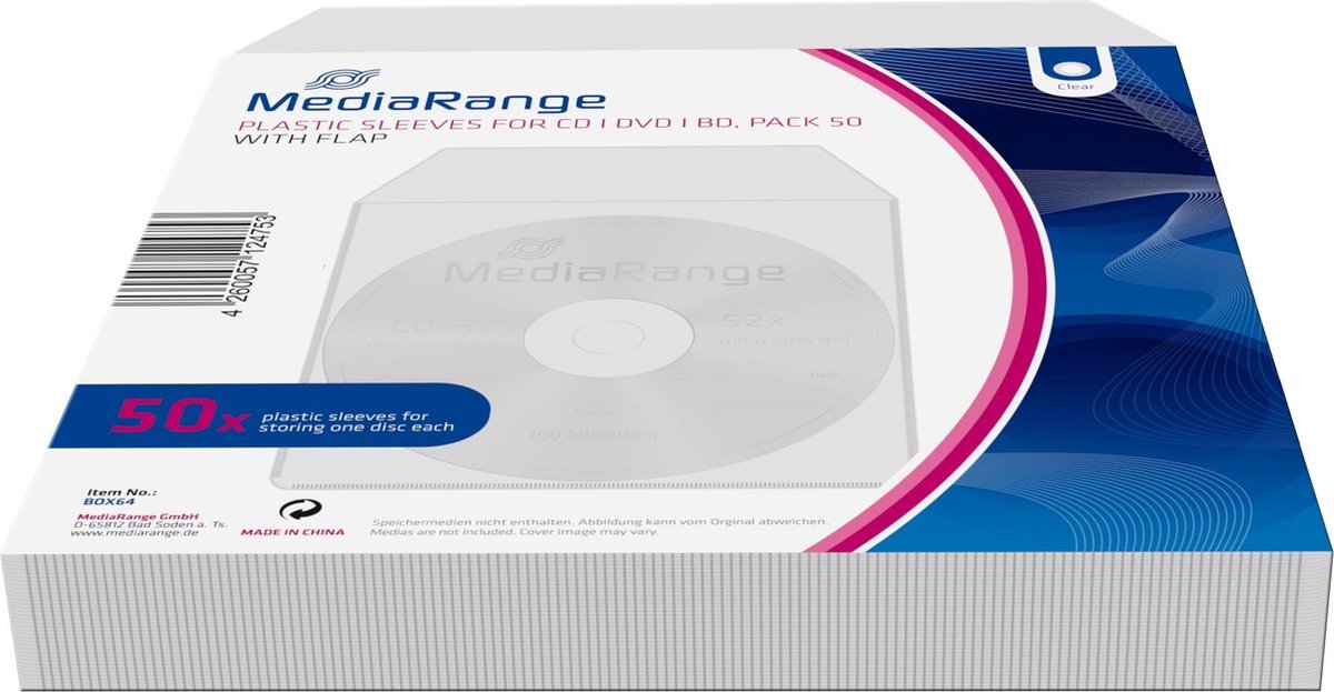 MediaRange CD/DVD Plastic Sleeves 50 Stuks