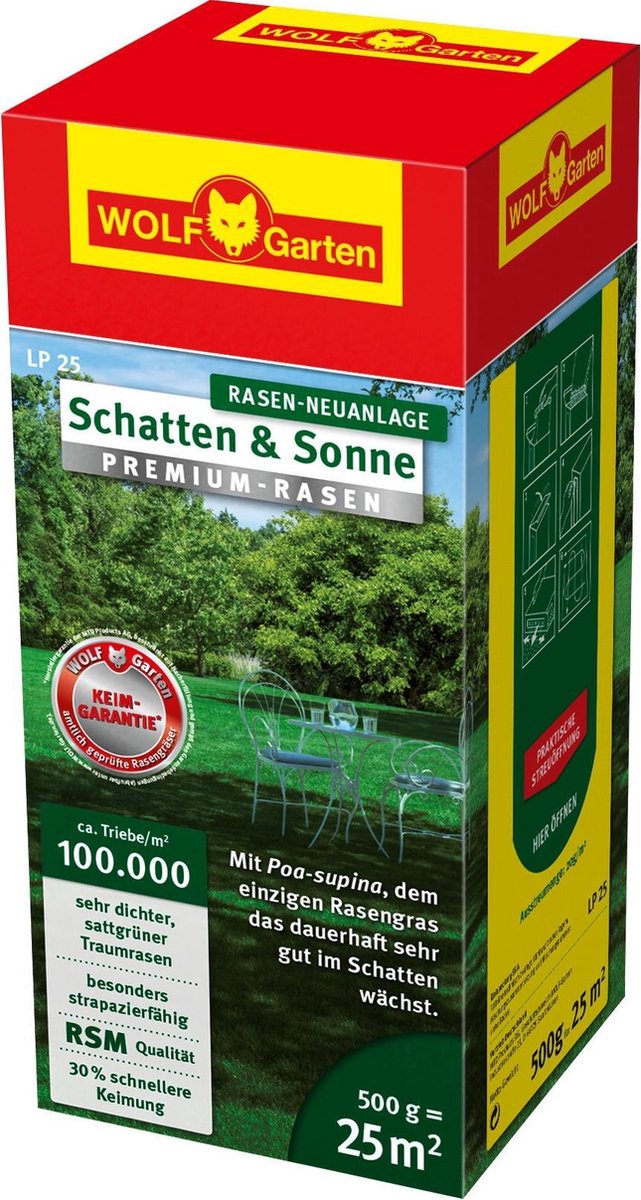 WOLF-Garten LP 25 Premium-Gazon schaduw en zon graszaden Geschikt voor 25 m²