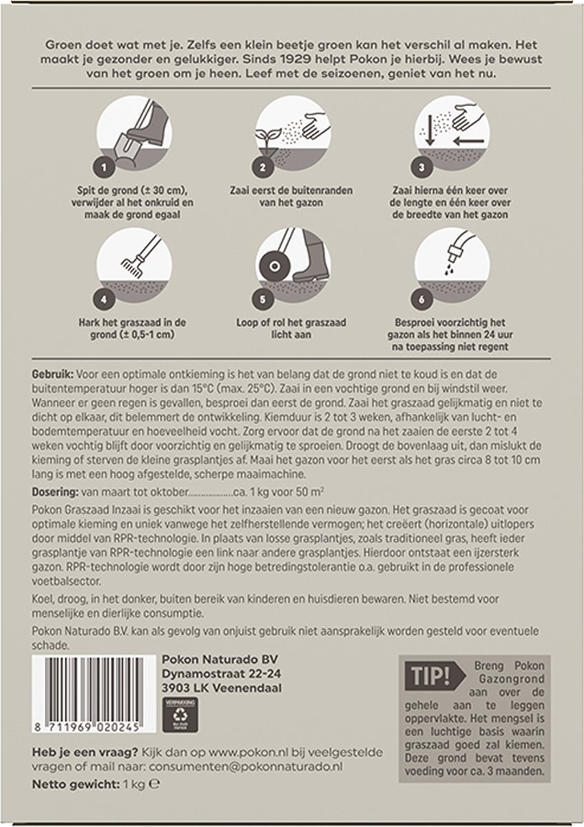 Pokon Graszaad Inzaai 1 kg, Voor 50 m²