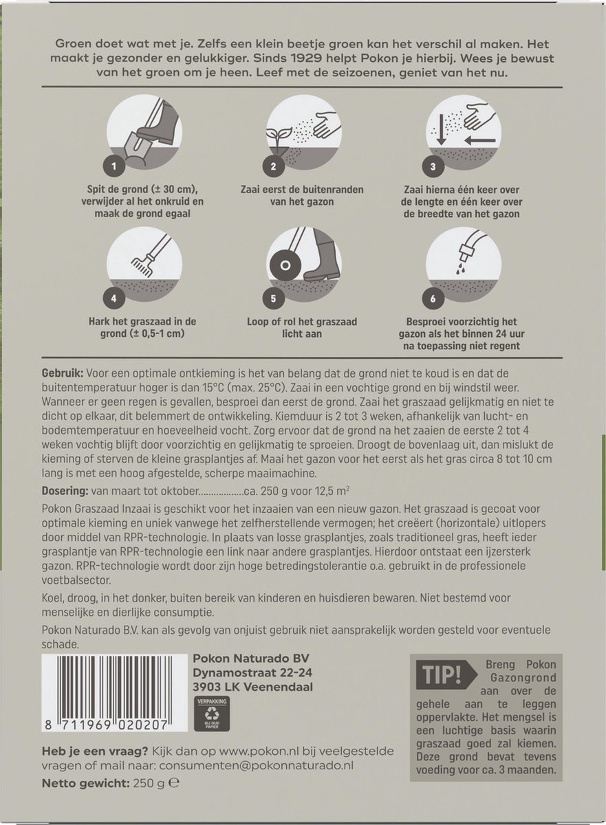 Pokon Graszaad Inzaai 1 kg, Voor 50 m²