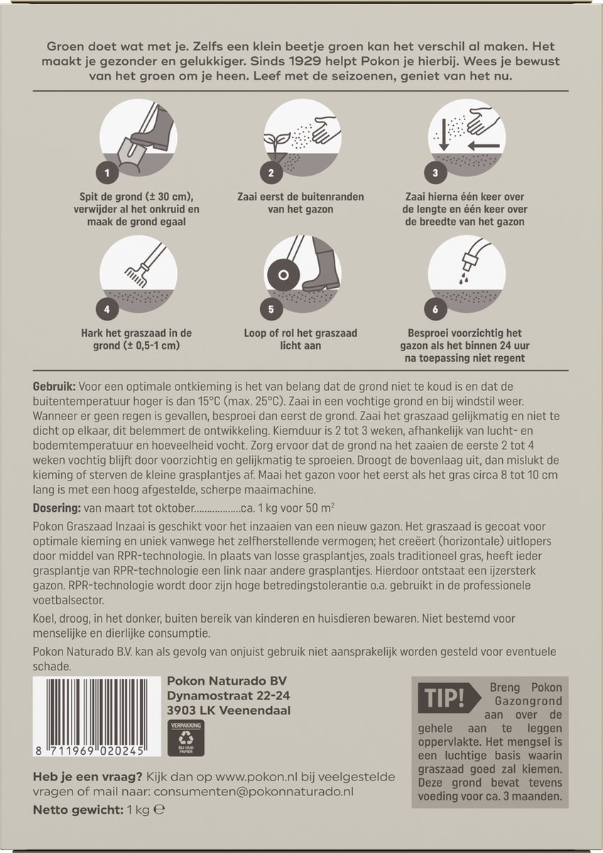 Pokon Graszaad Inzaai 1 kg, Voor 50 m²