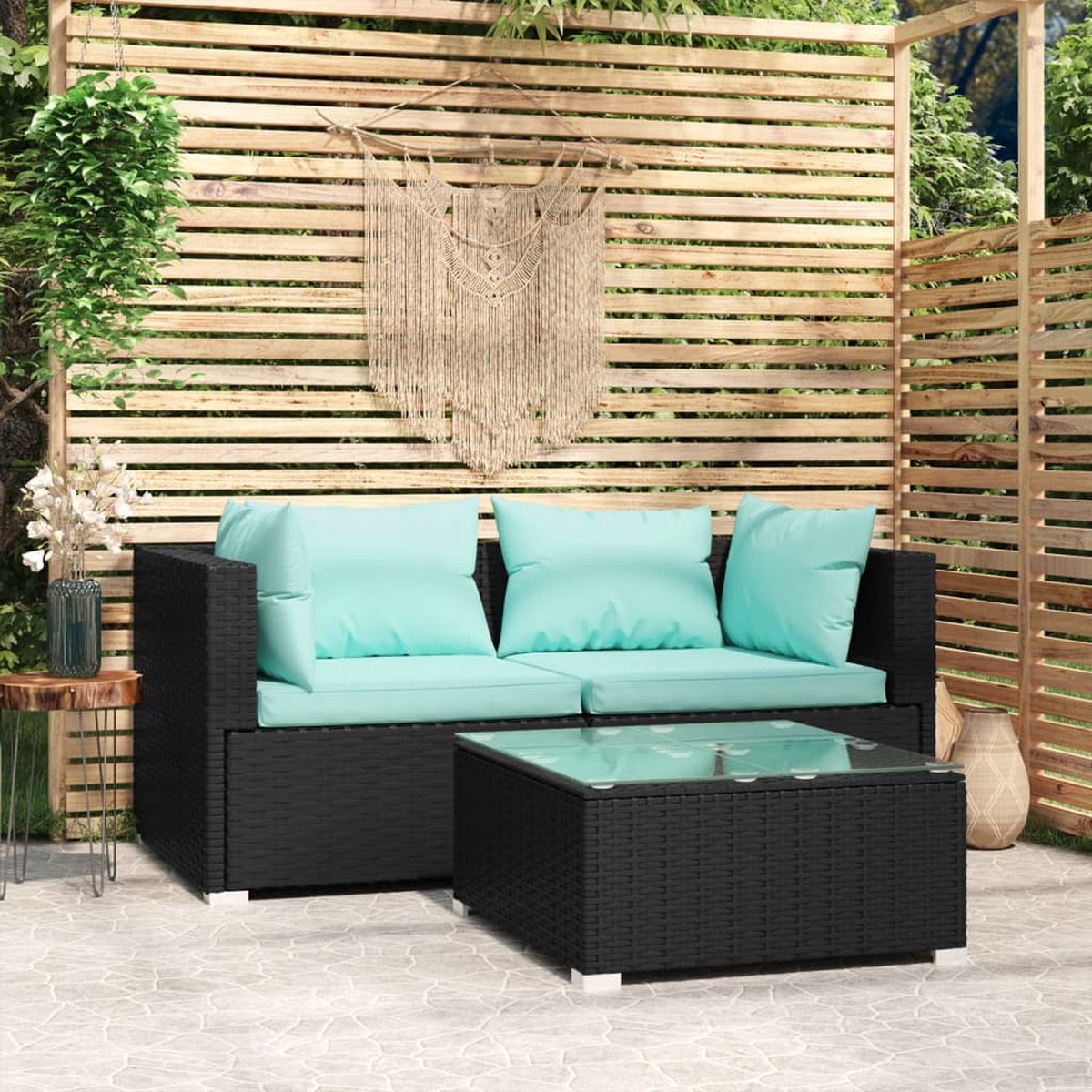Vidaxl 3-delige Loungeset Met Kussens Poly Rattan - Zwart