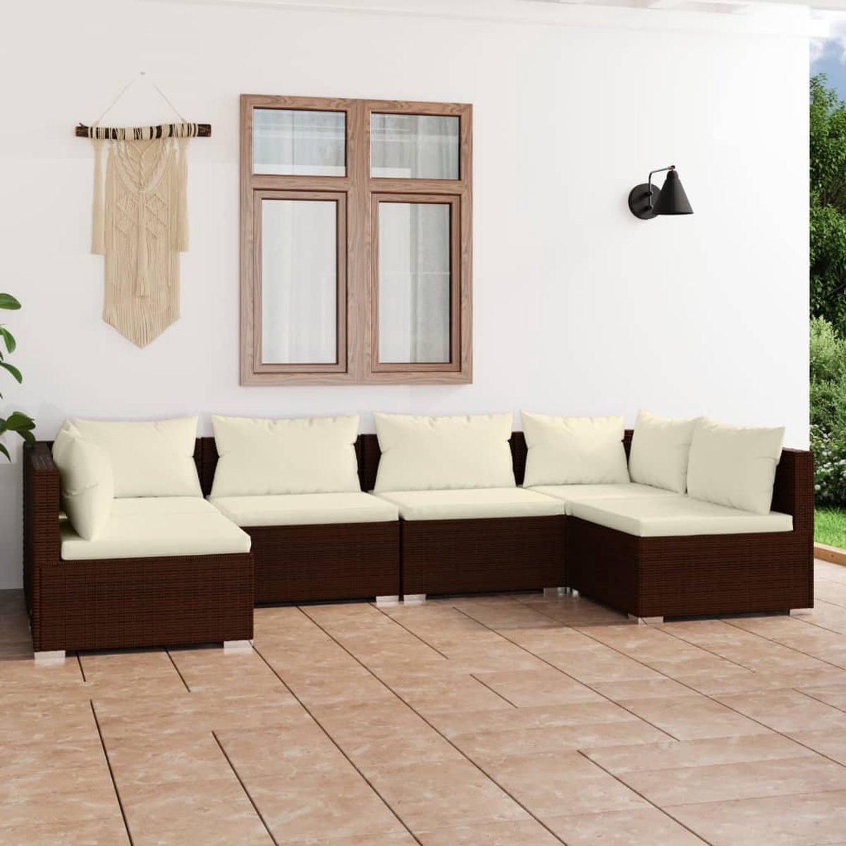 Vidaxl 6-delige Loungeset Met Kussens Poly Rattan - Bruin