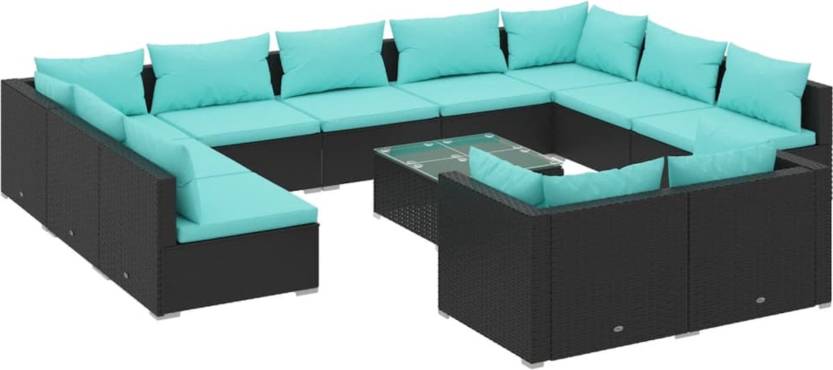 Vidaxl 12-delige Loungeset Met Kussens Poly Rattan - Zwart