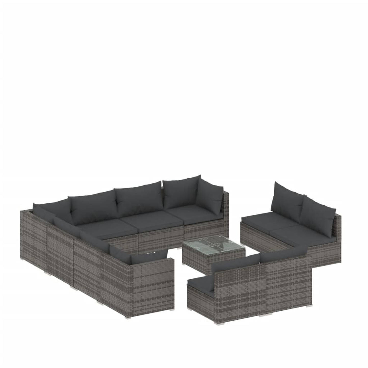 Vidaxl 12-delige Loungeset Met Kussens Poly Rattan - Grijs