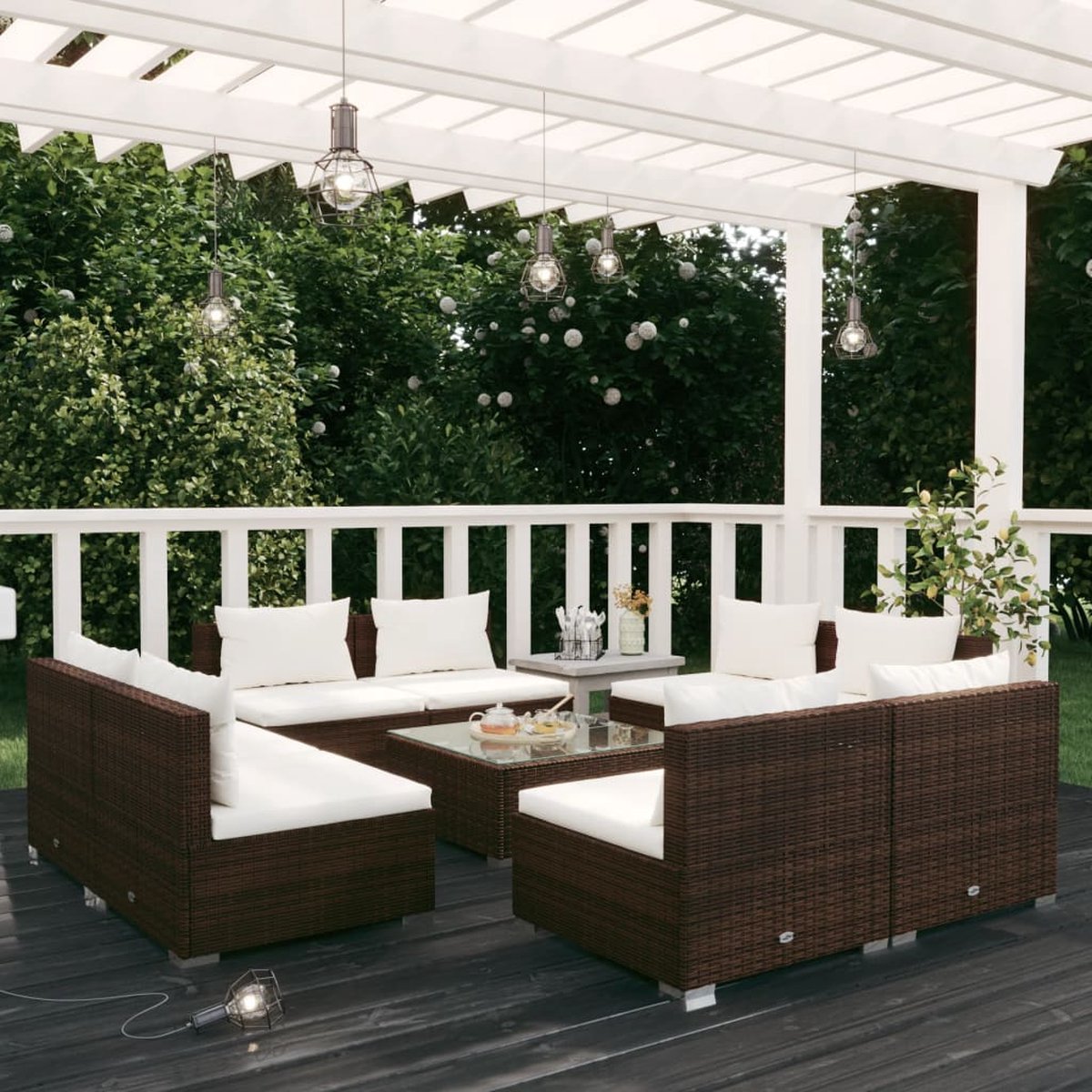 Vidaxl 9-delige Loungeset Met Kussens Poly Rattan - Bruin