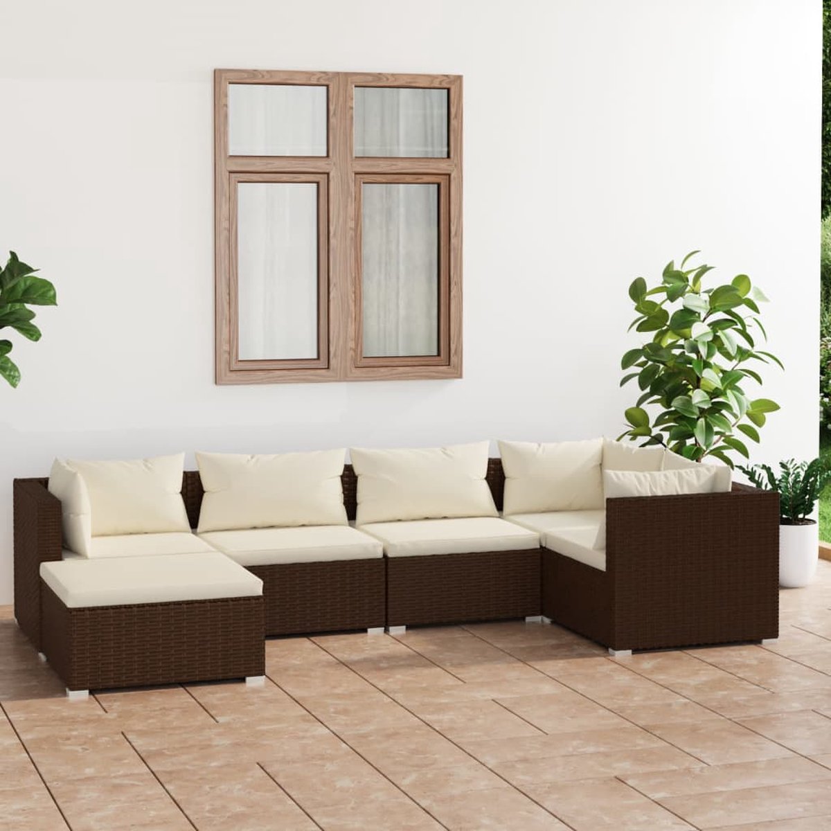 Vidaxl 6-delige Loungeset Met Kussens Poly Rattan - Bruin