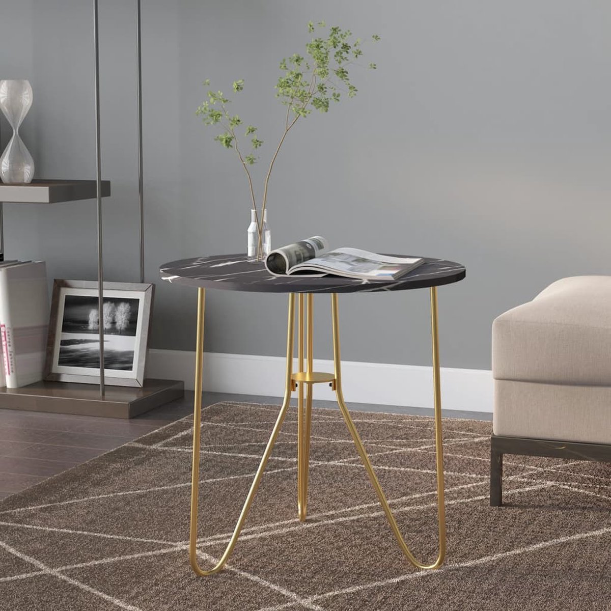 Vidaxl Salontafel 48 Cm Mdf En Ijzerkleurig En Zwartmarmer - Goud