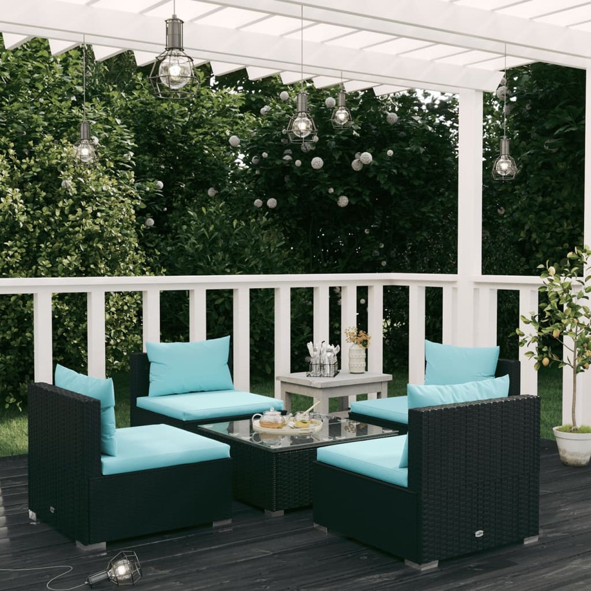 Vidaxl 5-delige Loungeset Met Kussens Poly Rattan - Zwart