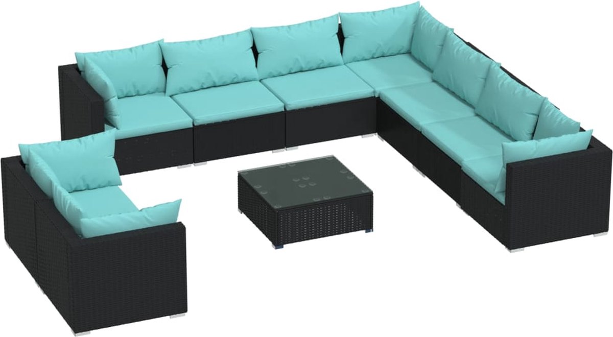 Vidaxl 10-delige Loungeset Met Kussens Poly Rattan - Zwart