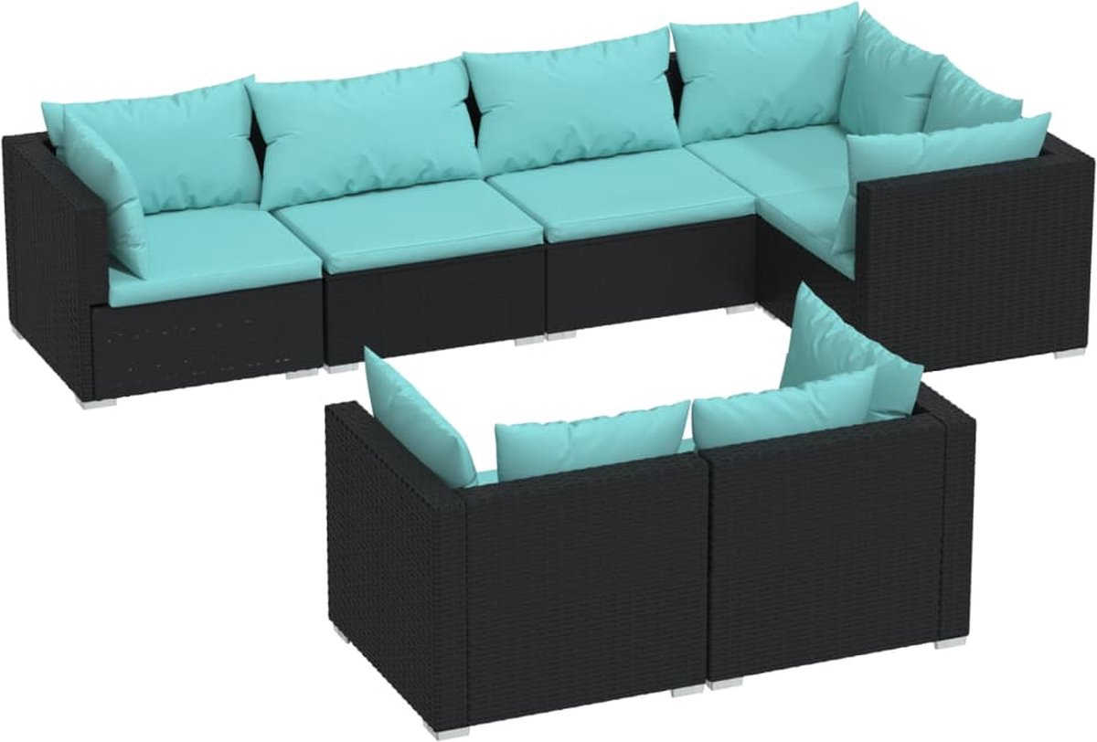 Vidaxl 7-delige Loungeset Met Kussens Poly Rattan - Zwart