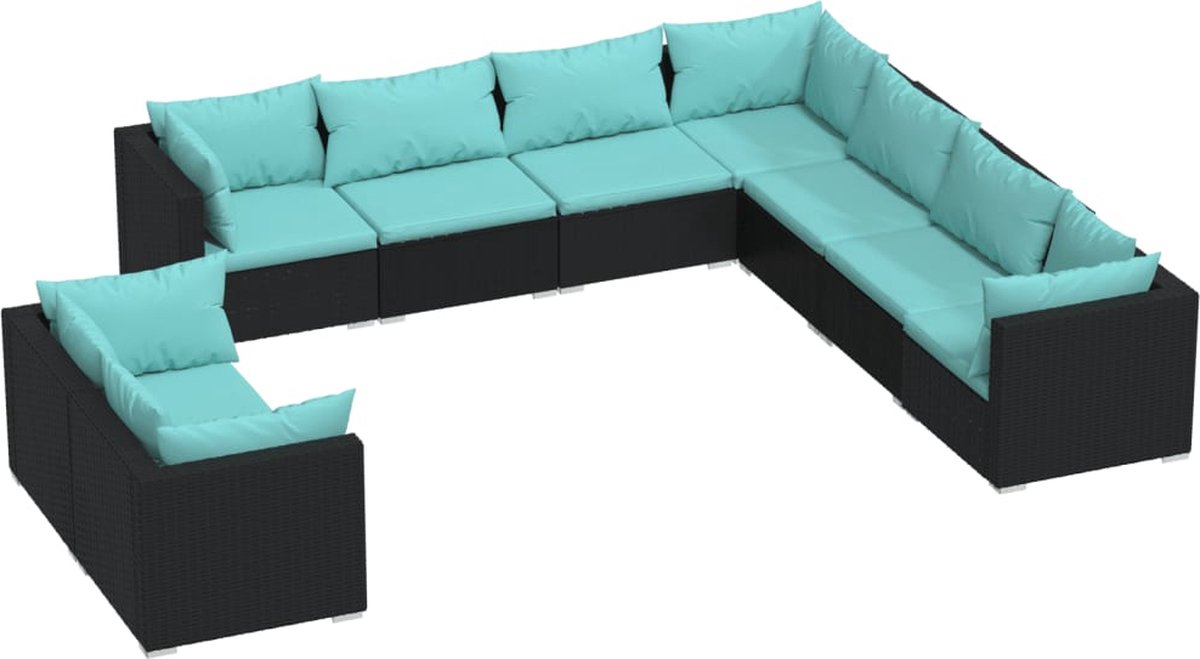 Vidaxl 9-delige Loungeset Met Kussens Poly Rattan - Zwart