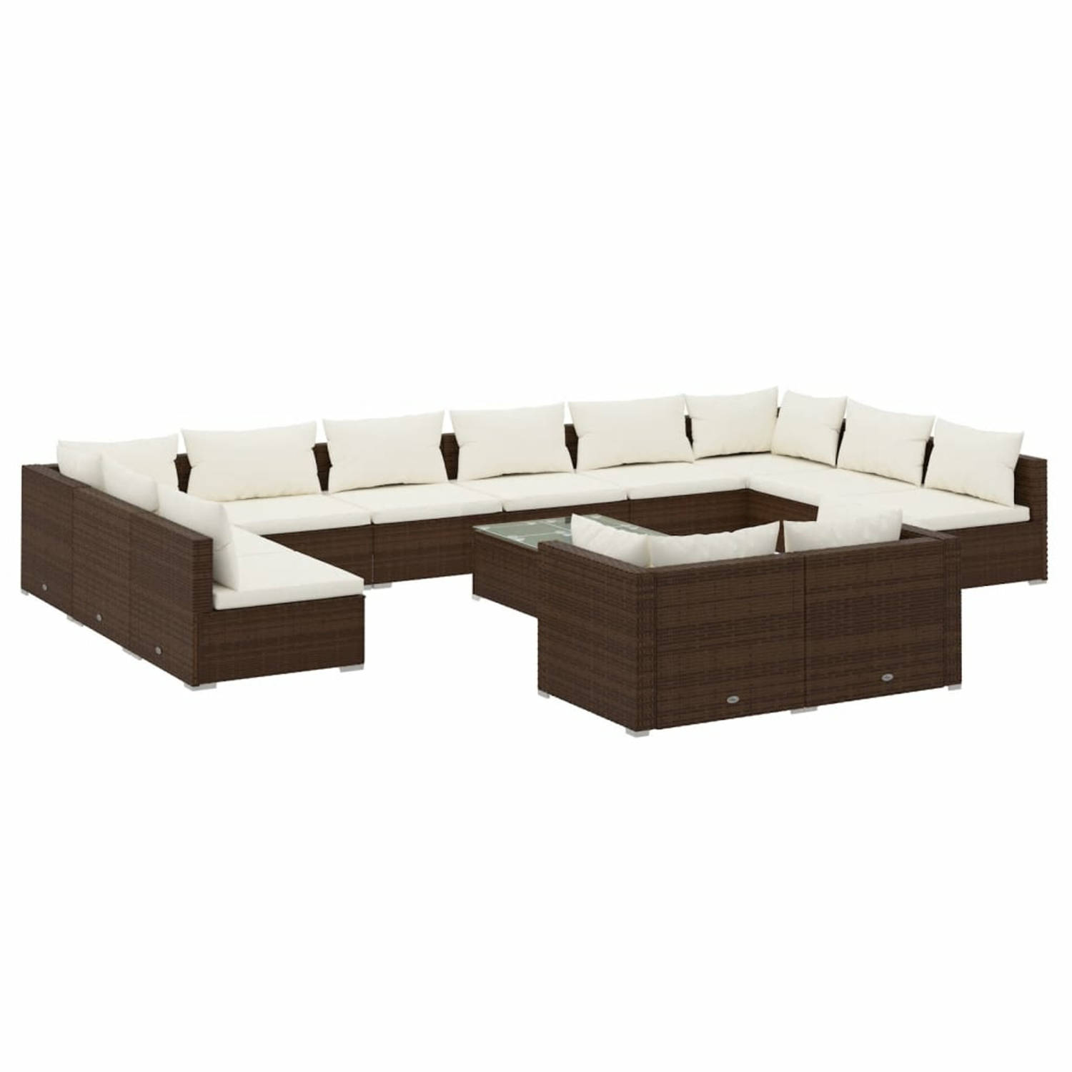 Vidaxl 13-delige Loungeset Met Kussens Poly Rattan - Bruin