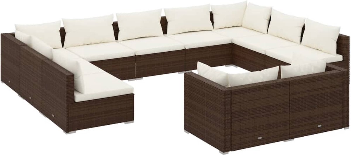 Vidaxl 11-delige Loungeset Met Kussens Poly Rattan - Bruin