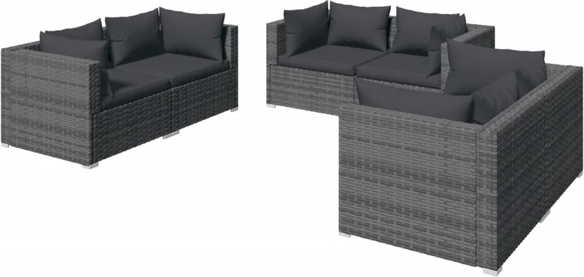 Vidaxl 6-delige Loungeset Met Kussens Poly Rattan - Grijs