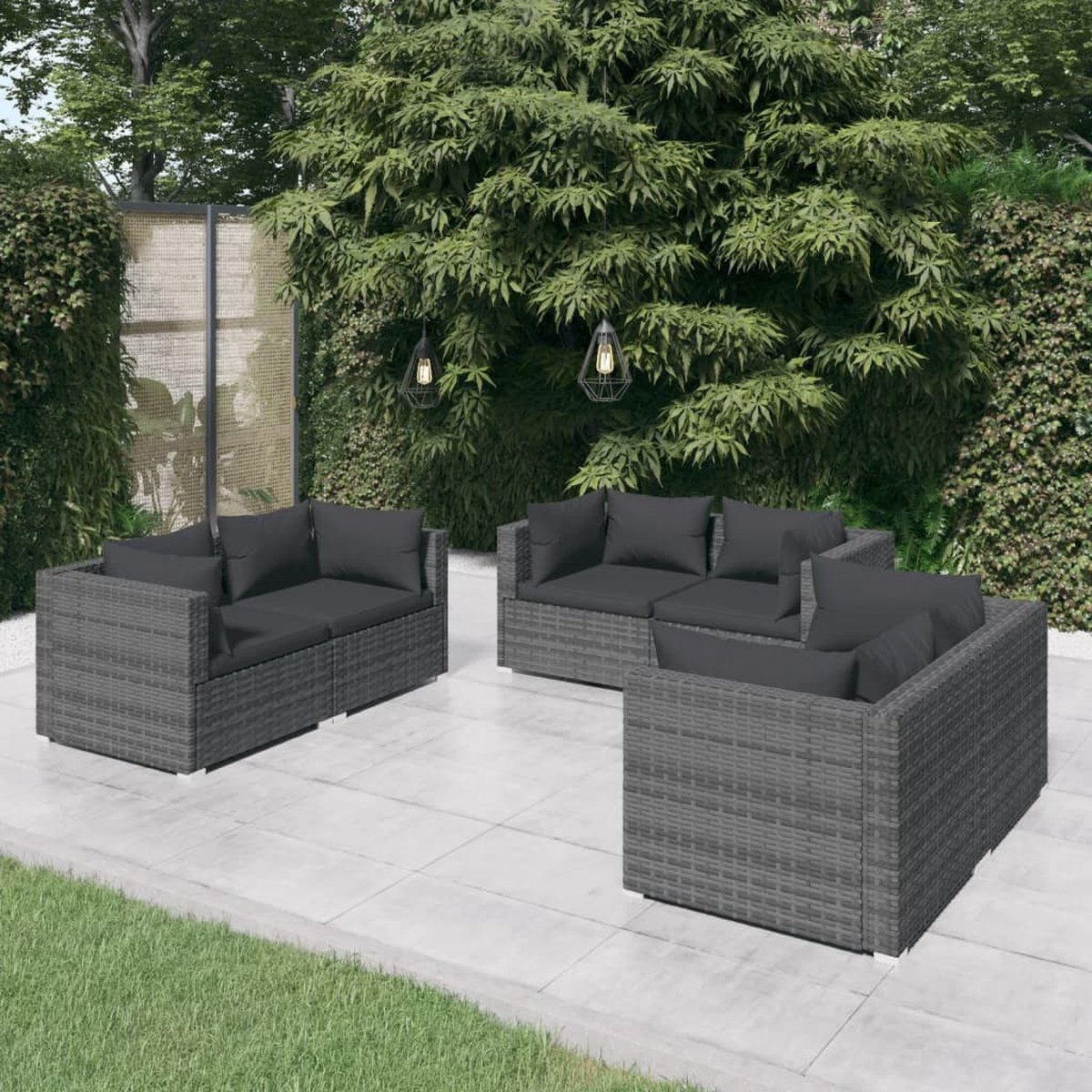 Vidaxl 6-delige Loungeset Met Kussens Poly Rattan - Grijs