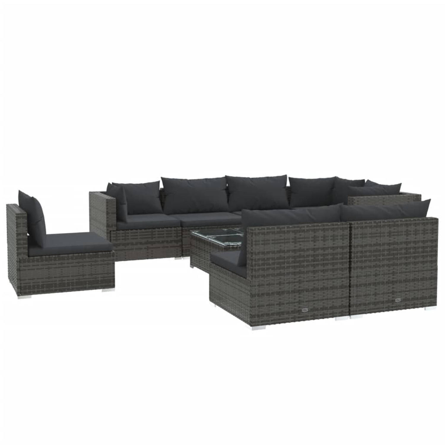 Vidaxl 9-delige Loungeset Met Kussens Poly Rattan - Grijs