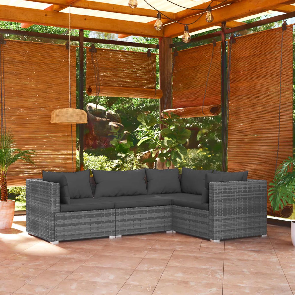 Vidaxl 4-delige Loungeset Met Kussens Poly Rattan - Grijs